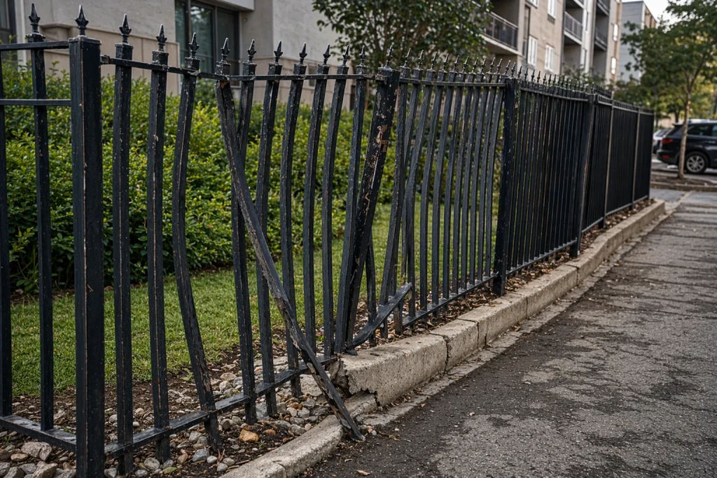 Damaged iron fence